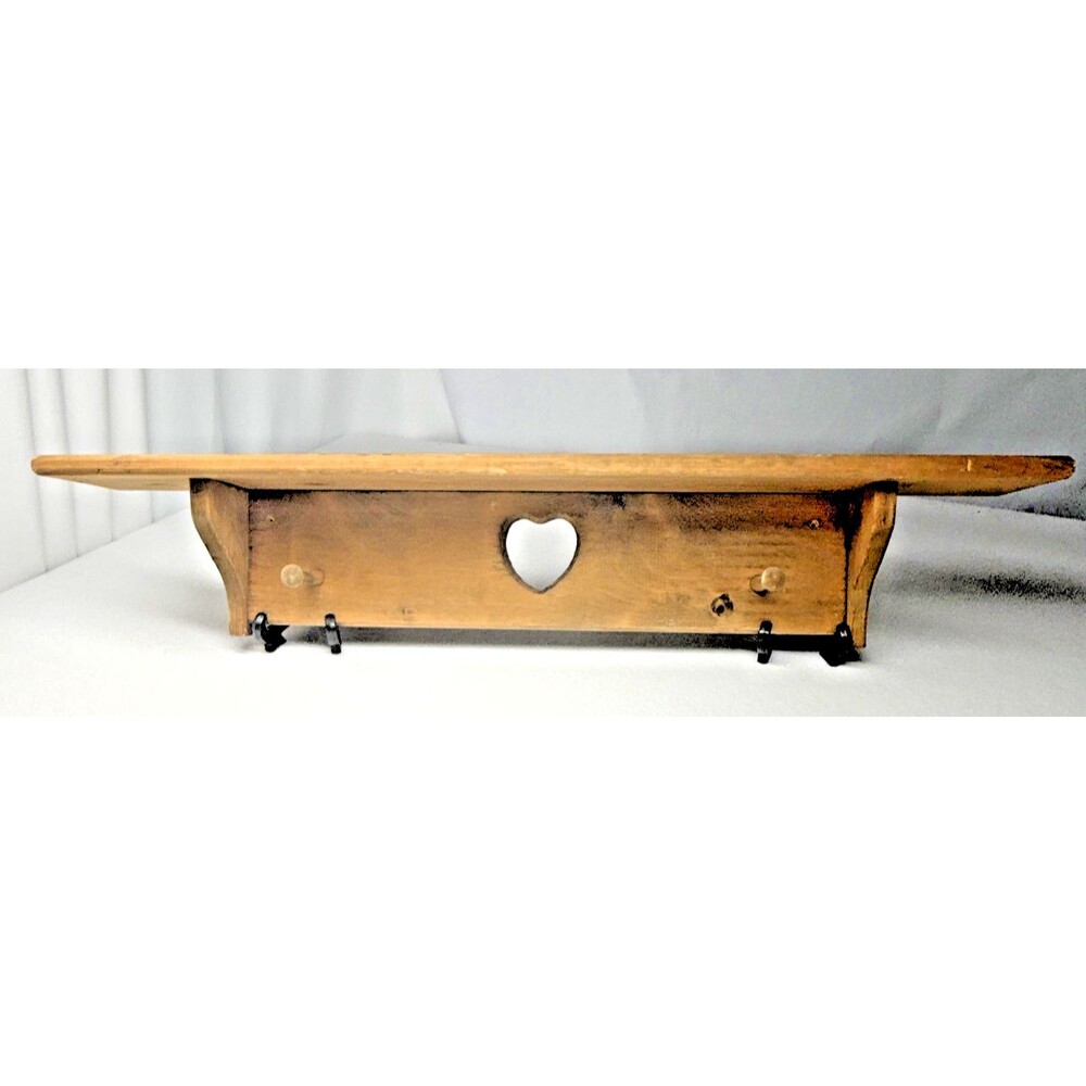 Wood Heart Wall Shelf Peg Rack Primitive Country Farmhouse Rustic 36" Vintage